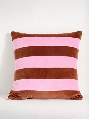 Anthropologie Andie Striped Cotton Velvet Throw Pillow in Pink and Brown